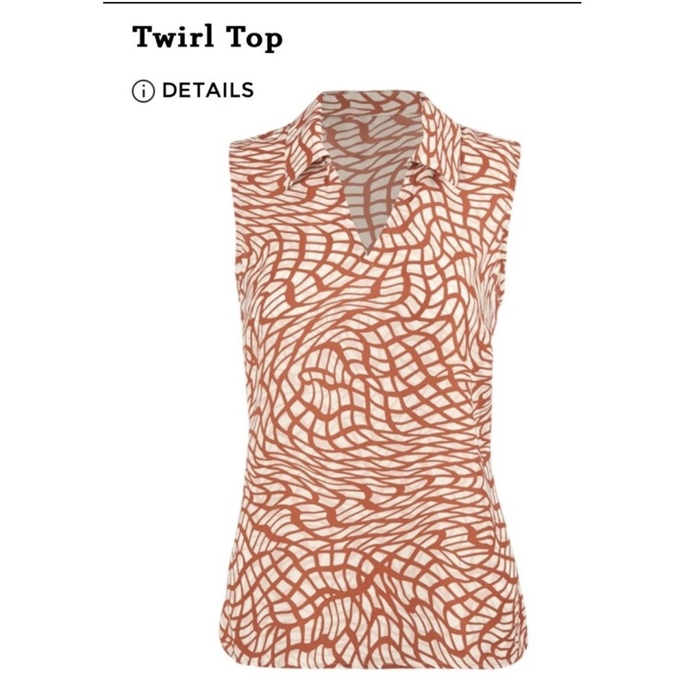 Cabi TWIRL TOP 4183 Size M Red Rust Orange Ivory Sleeveless Shirt - Picture 2 of 10